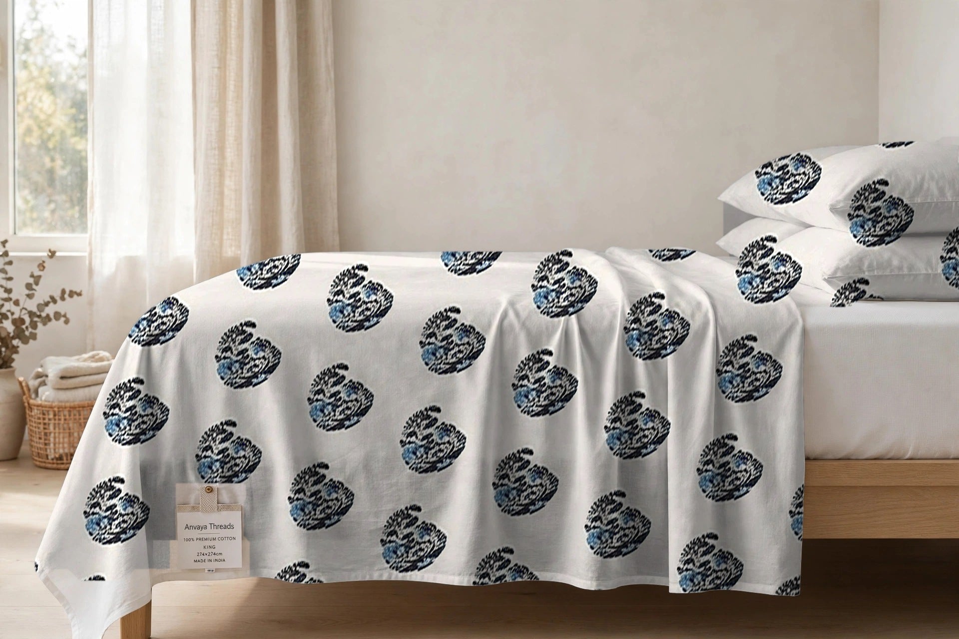Keri Neel bedsheet seen from the side, falling over the edge of the bed