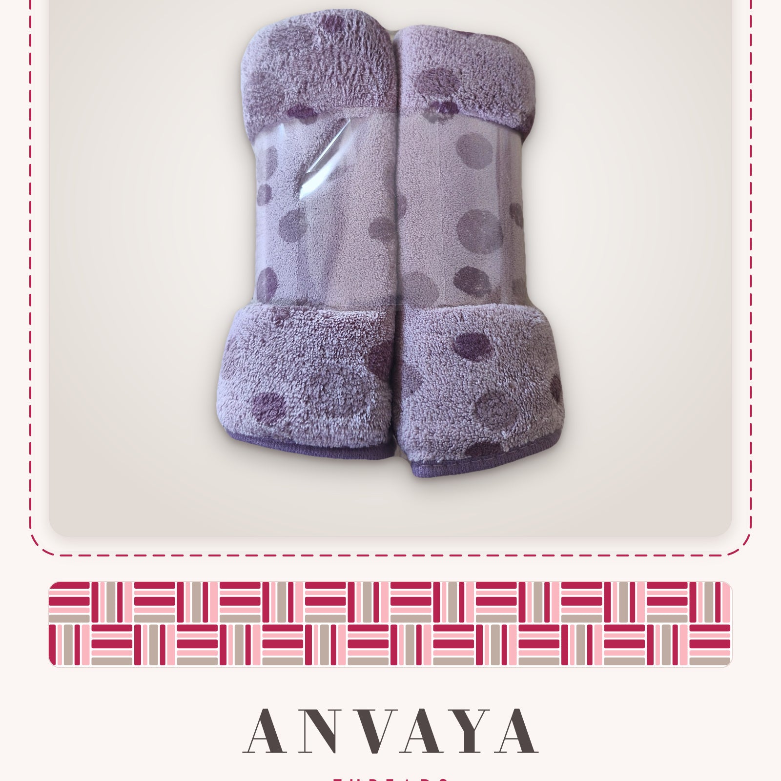Lilac Polka Kitty kids' hand towel folded, showing the polka dots