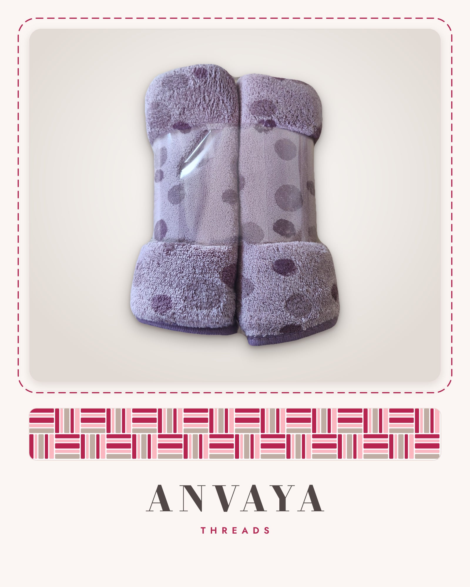 Lilac Polka Kitty kids' hand towel folded, showing the polka dots