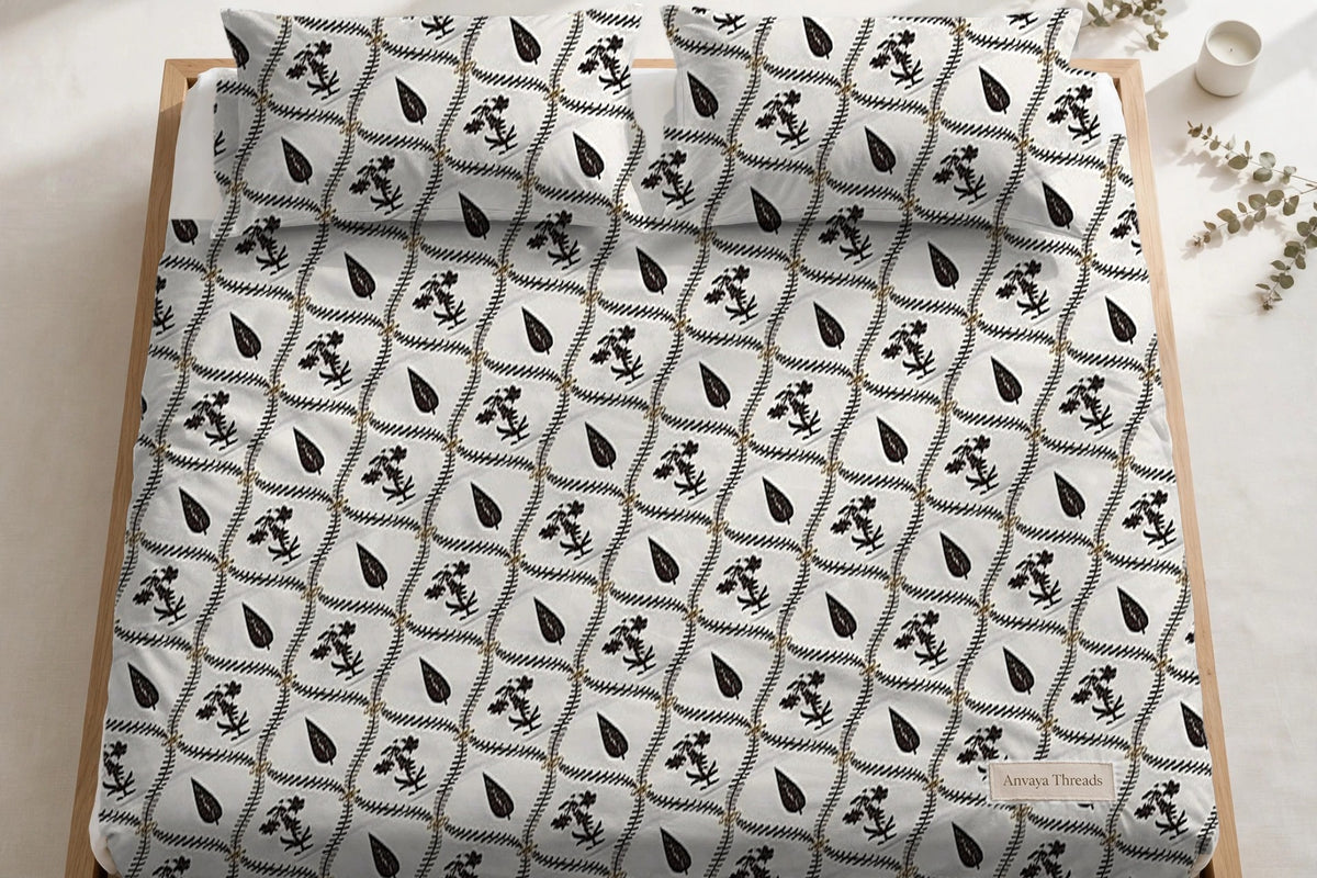 Patti Jaal Kaala cotton bedsheet seen from above