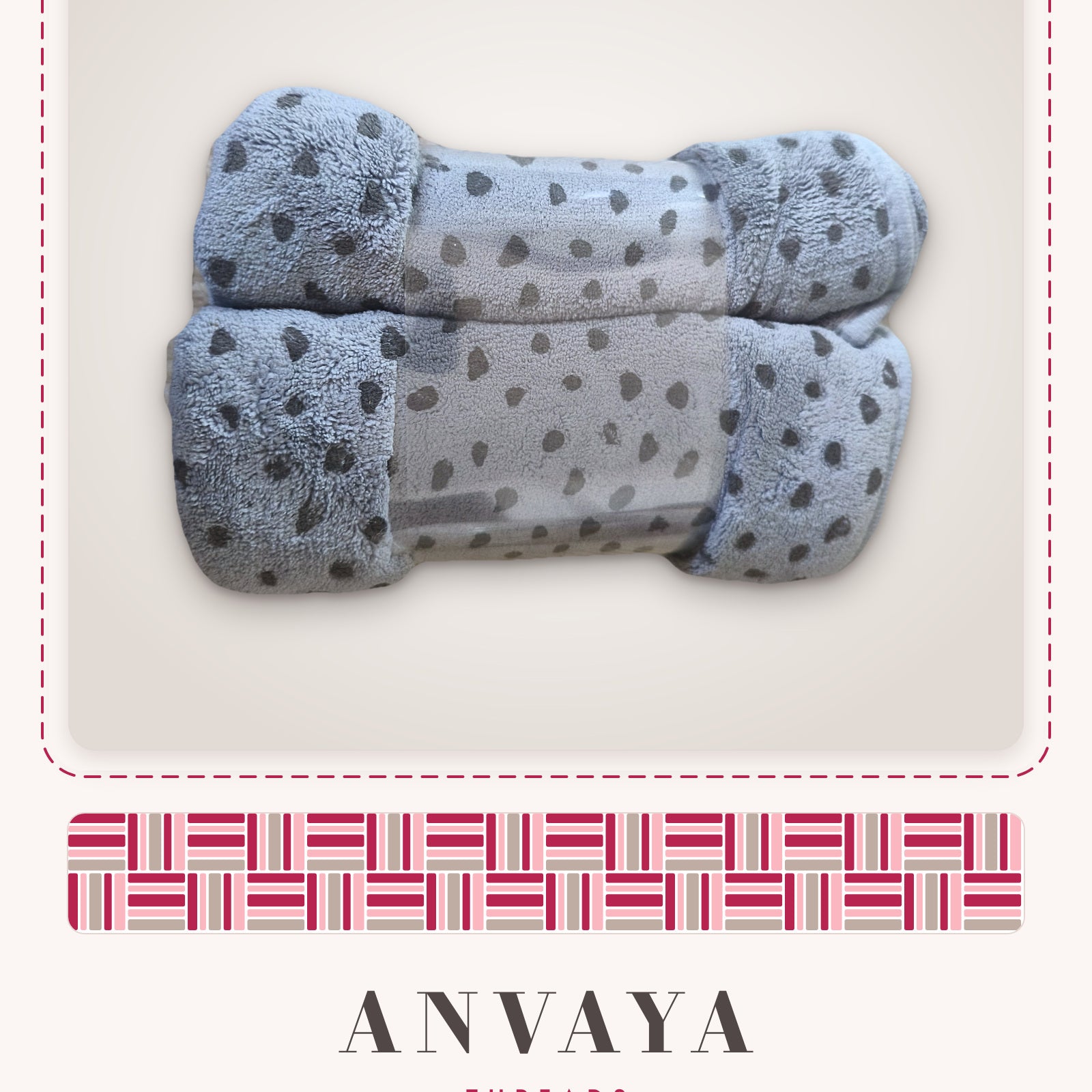 Dove Grey Heart-Spot Bunny kids' hand towel folded, showing the heart spots