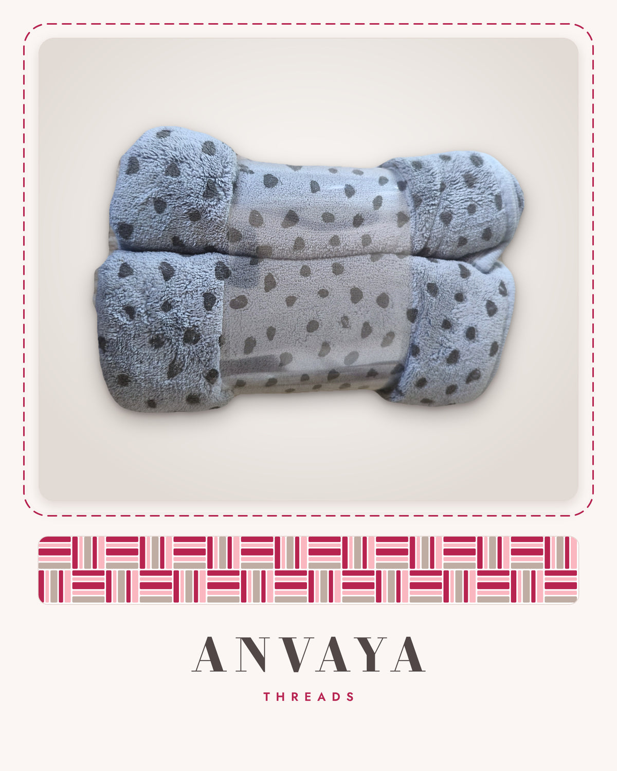 Dove Grey Heart-Spot Bunny kids' hand towel folded, showing the heart spots
