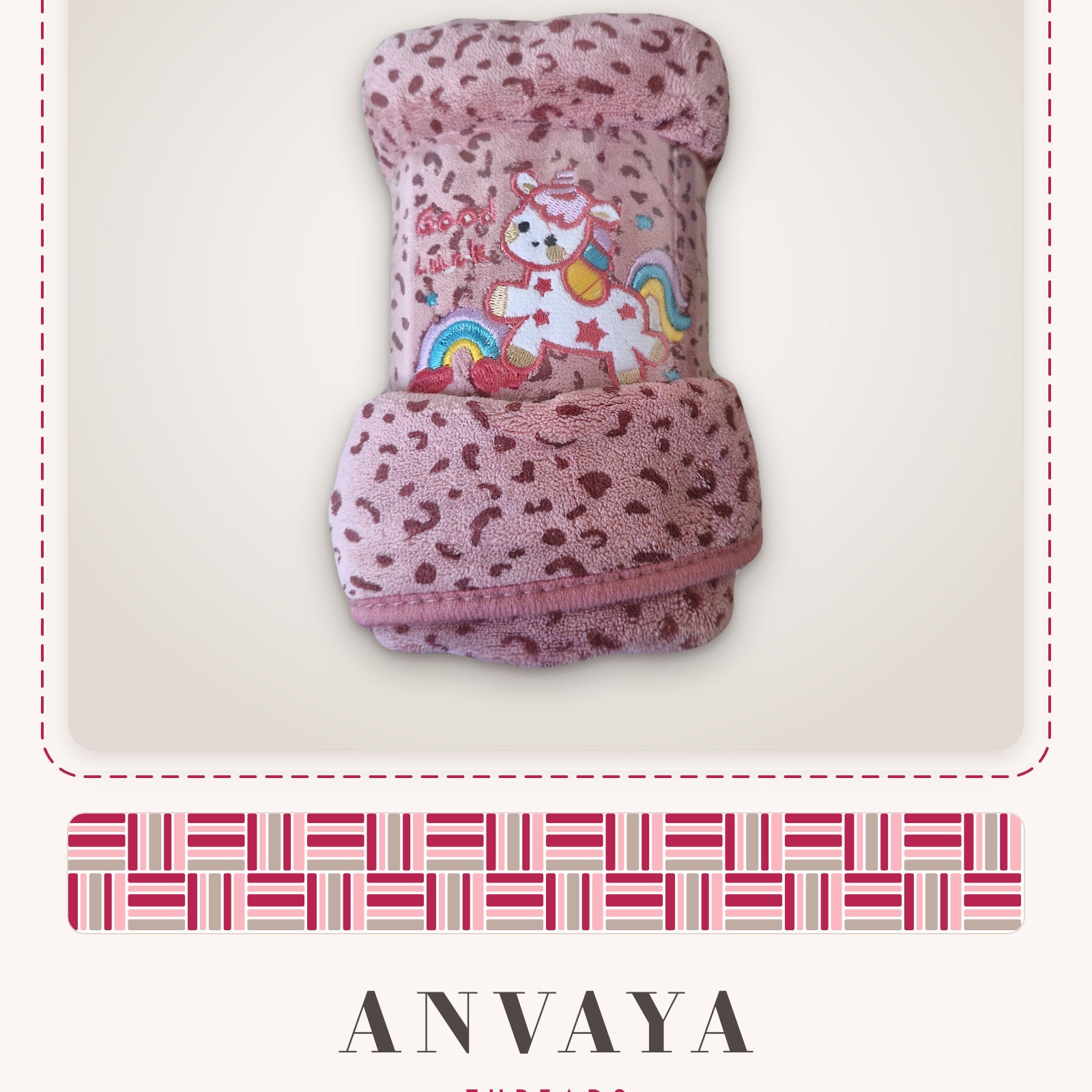 Rose Pink Leopard Unicorn kids' hand towel, rolled in a clear wrap with a unicorn patch