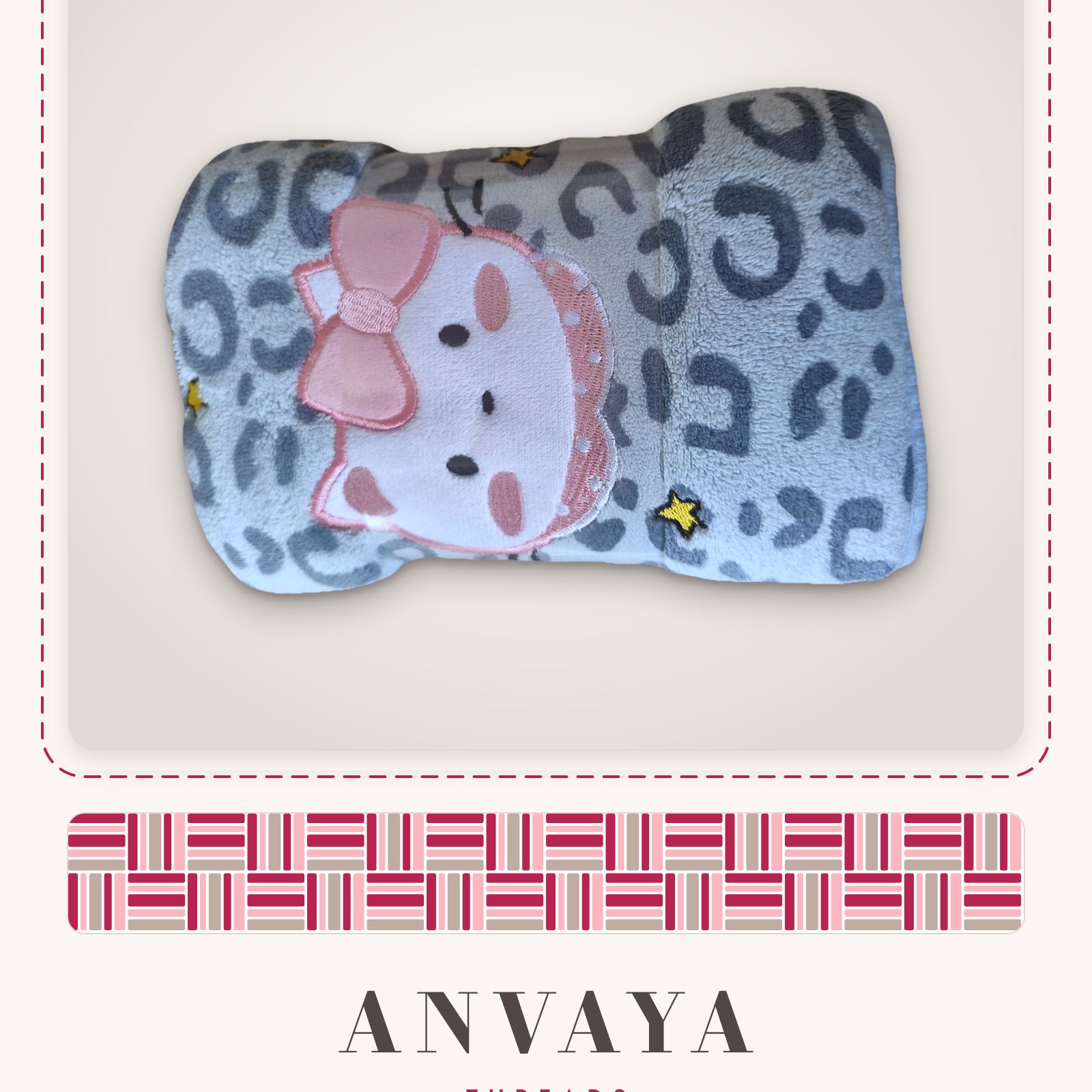 Pearl Grey Leopard Kitty kids' hand towel, rolled in a clear wrap with a kitty patch