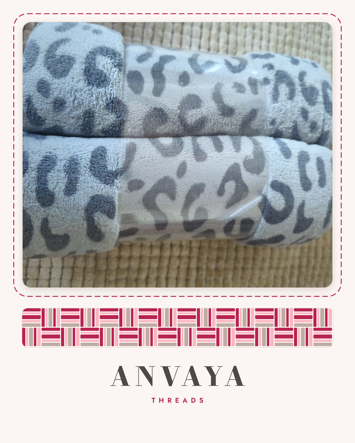 Pearl Grey Leopard Kitty kids' hand towel folded, showing the leopard spots
