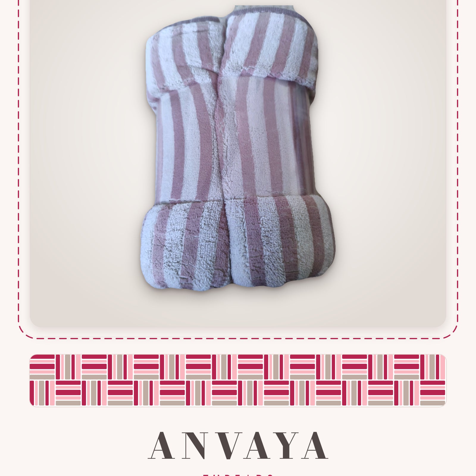 Blush Stripe Bunny kids' hand towel folded, showing the stripes