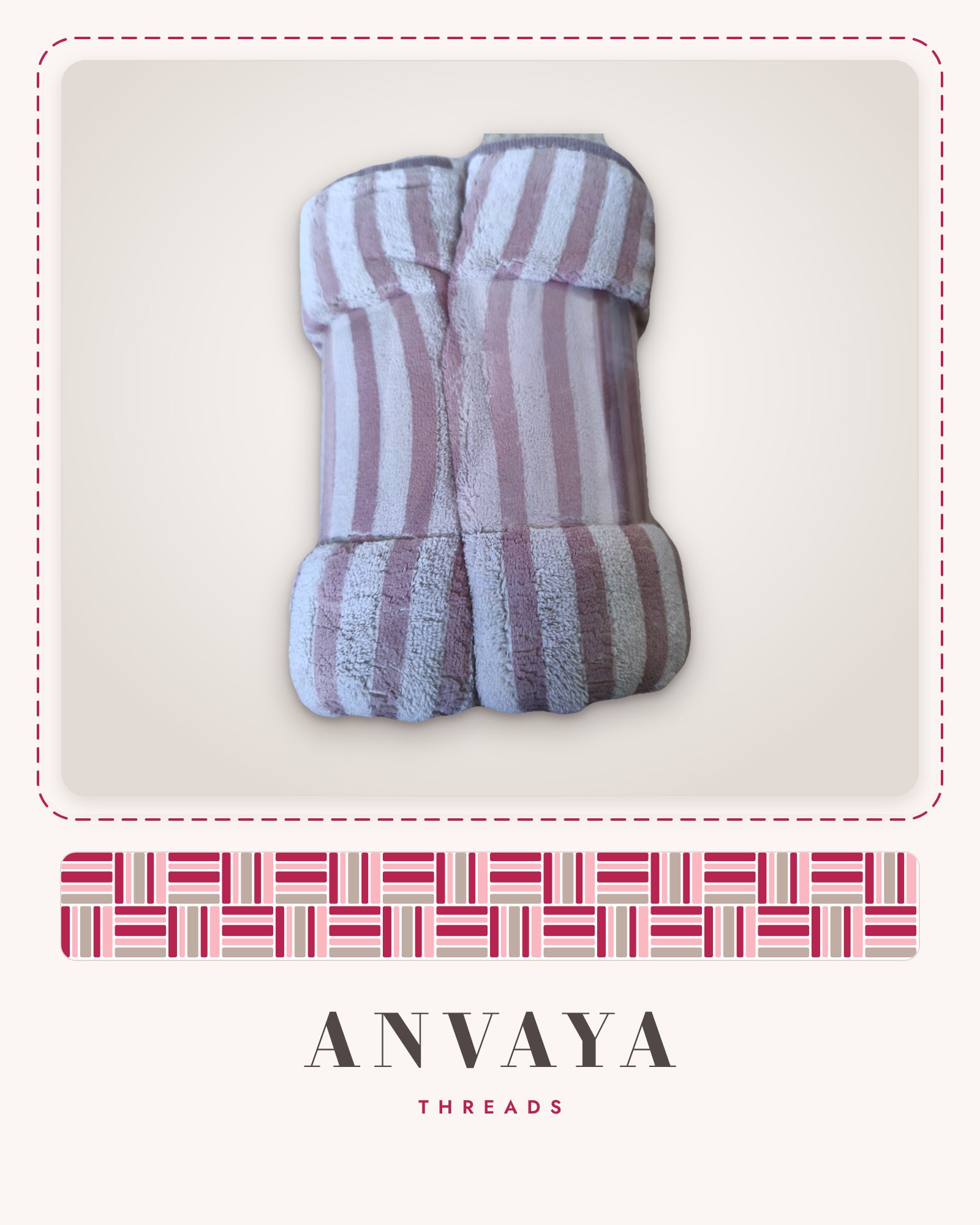 Blush Stripe Bunny kids' hand towel folded, showing the stripes