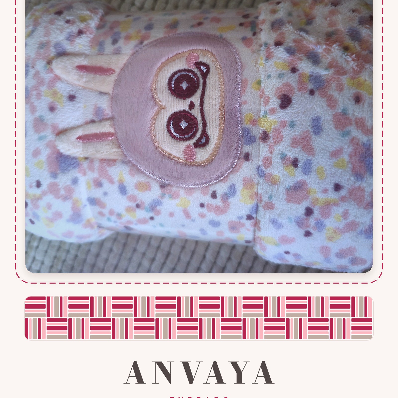 Confetti Pastel Bunny kids' hand towel, rolled in a clear wrap with a bunny patch