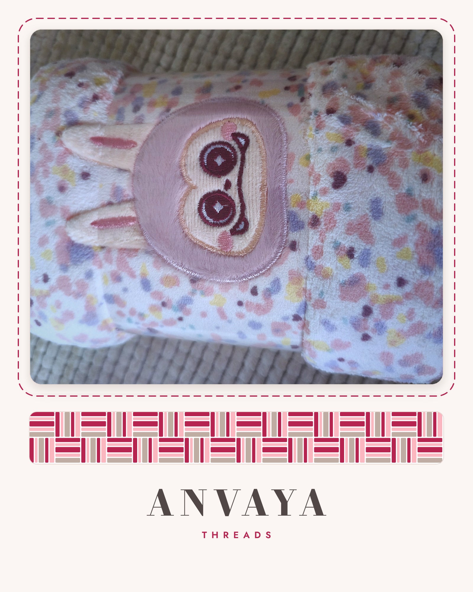 Confetti Pastel Bunny kids' hand towel, rolled in a clear wrap with a bunny patch