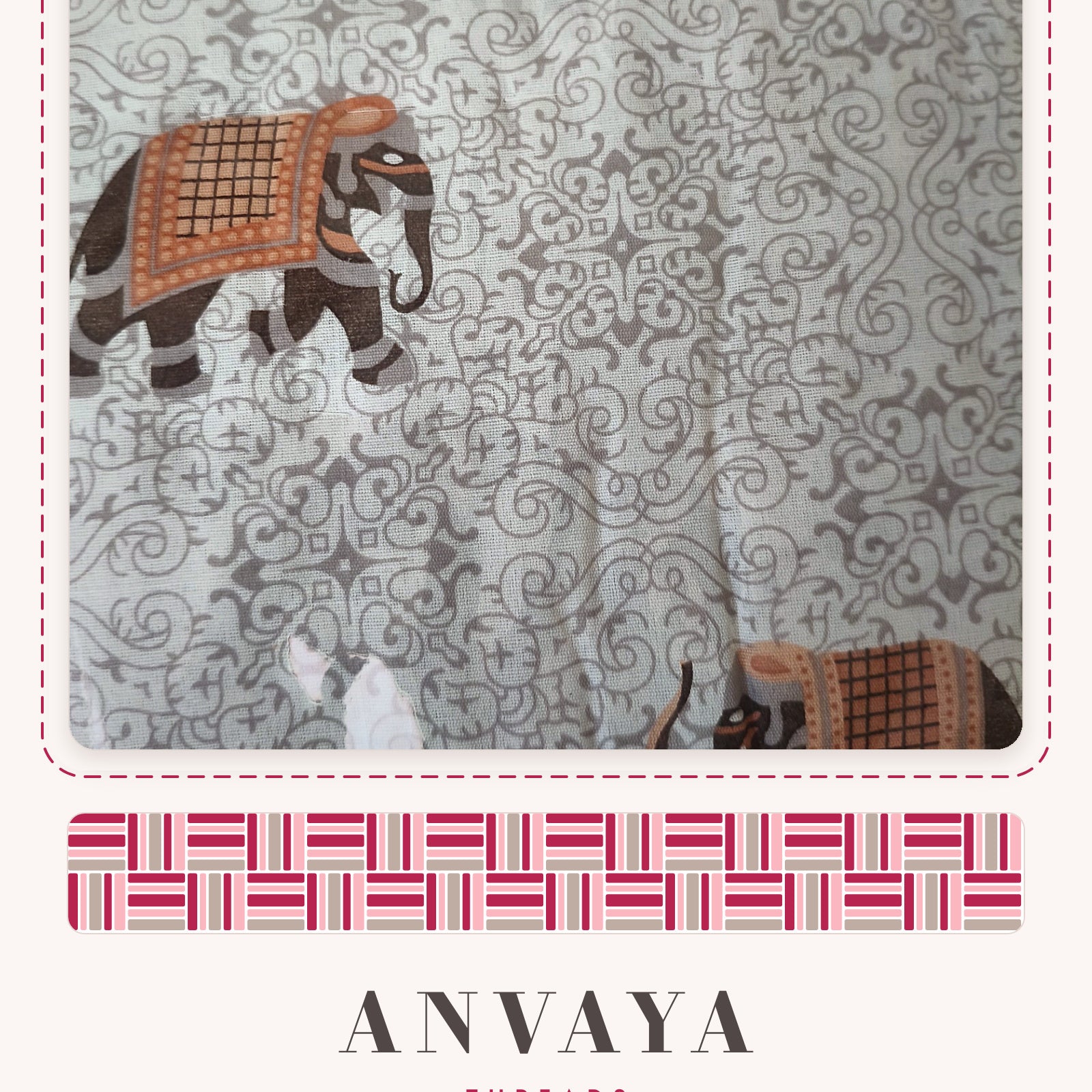 Close-up of the Elephant Jaal Grey comforter: decorated elephants on a grey jaal pattern
