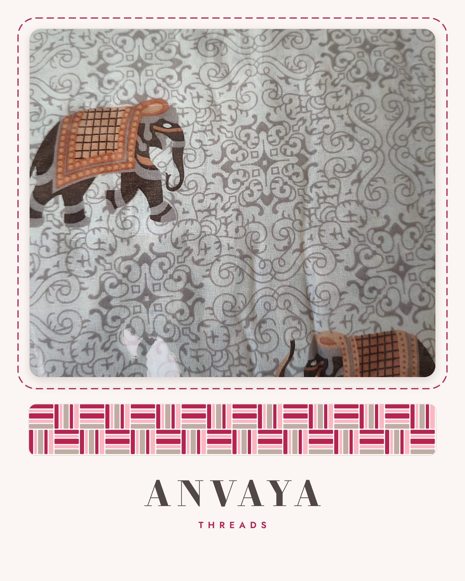 Close-up of the Elephant Jaal Grey comforter: decorated elephants on a grey jaal pattern
