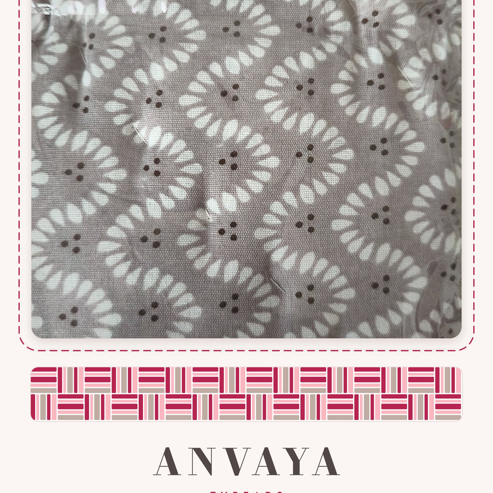 Reverse side of the Elephant Jaal Grey comforter: white leaf print on grey