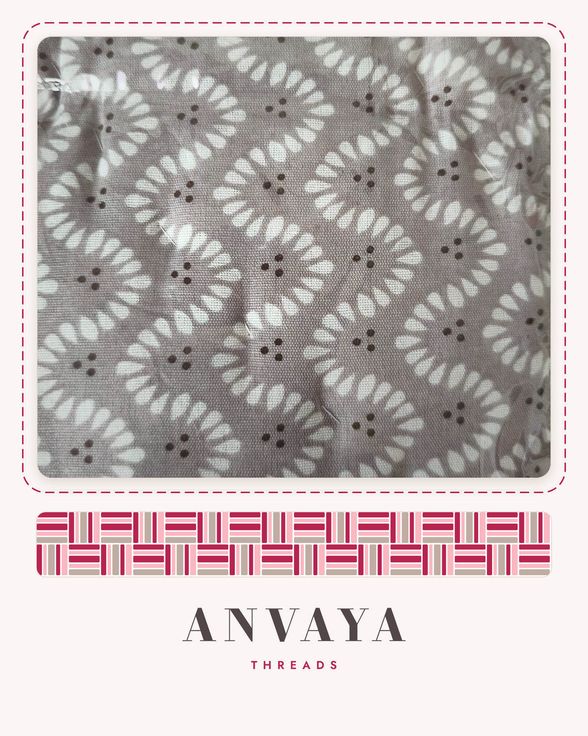 Reverse side of the Elephant Jaal Grey comforter: white leaf print on grey