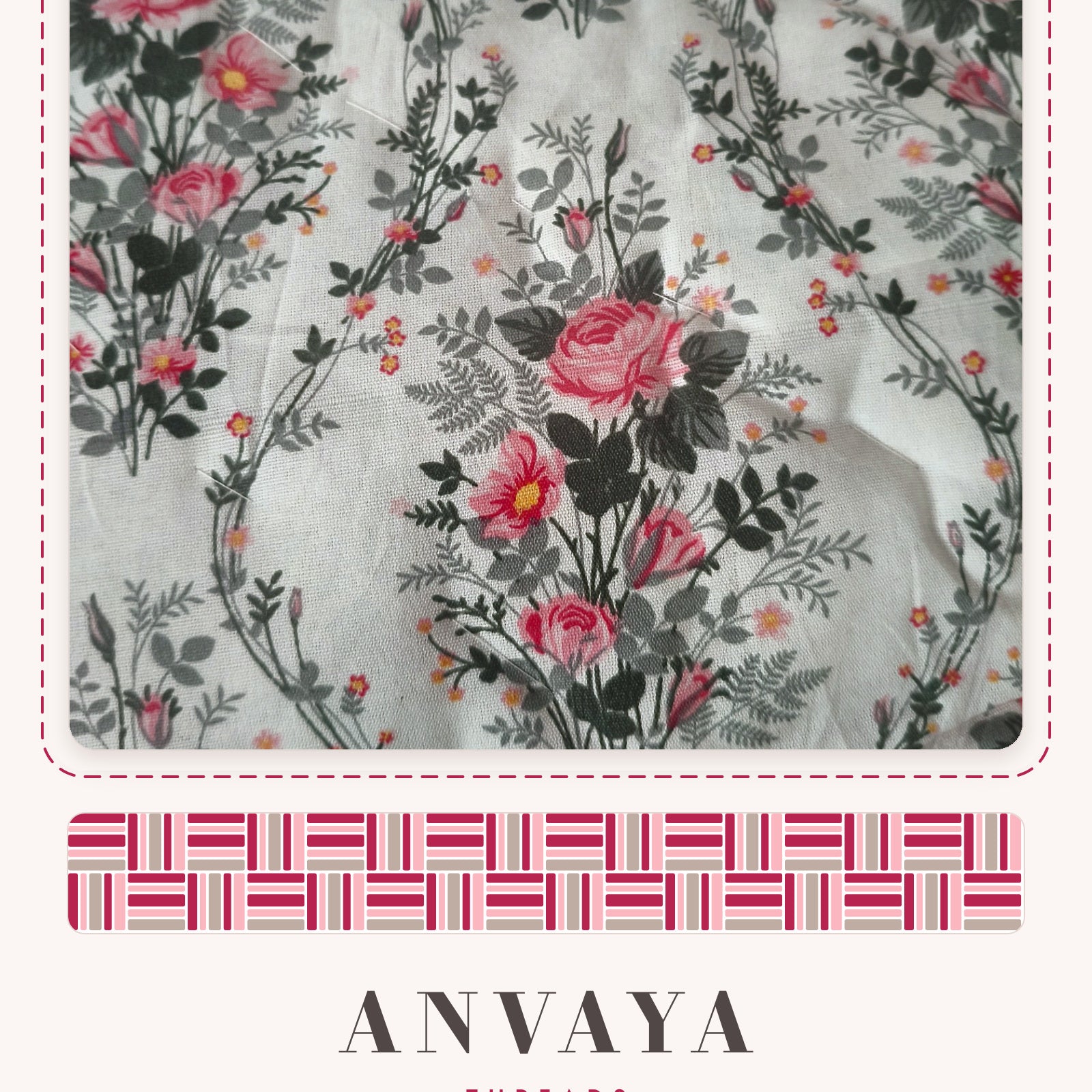 Close-up of the Rose Garden Floral comforter: pink roses and green vines on white