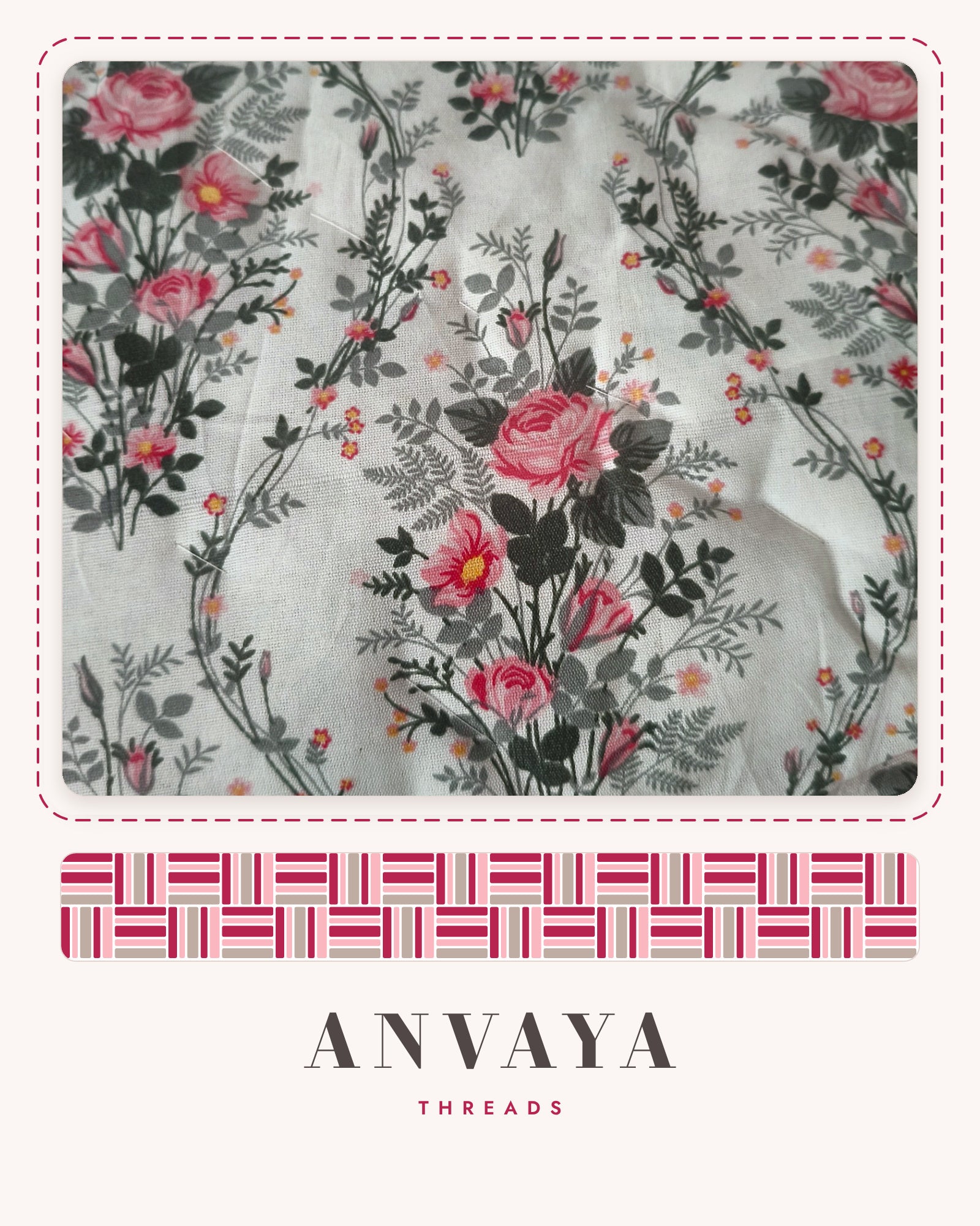 Close-up of the Rose Garden Floral comforter: pink roses and green vines on white