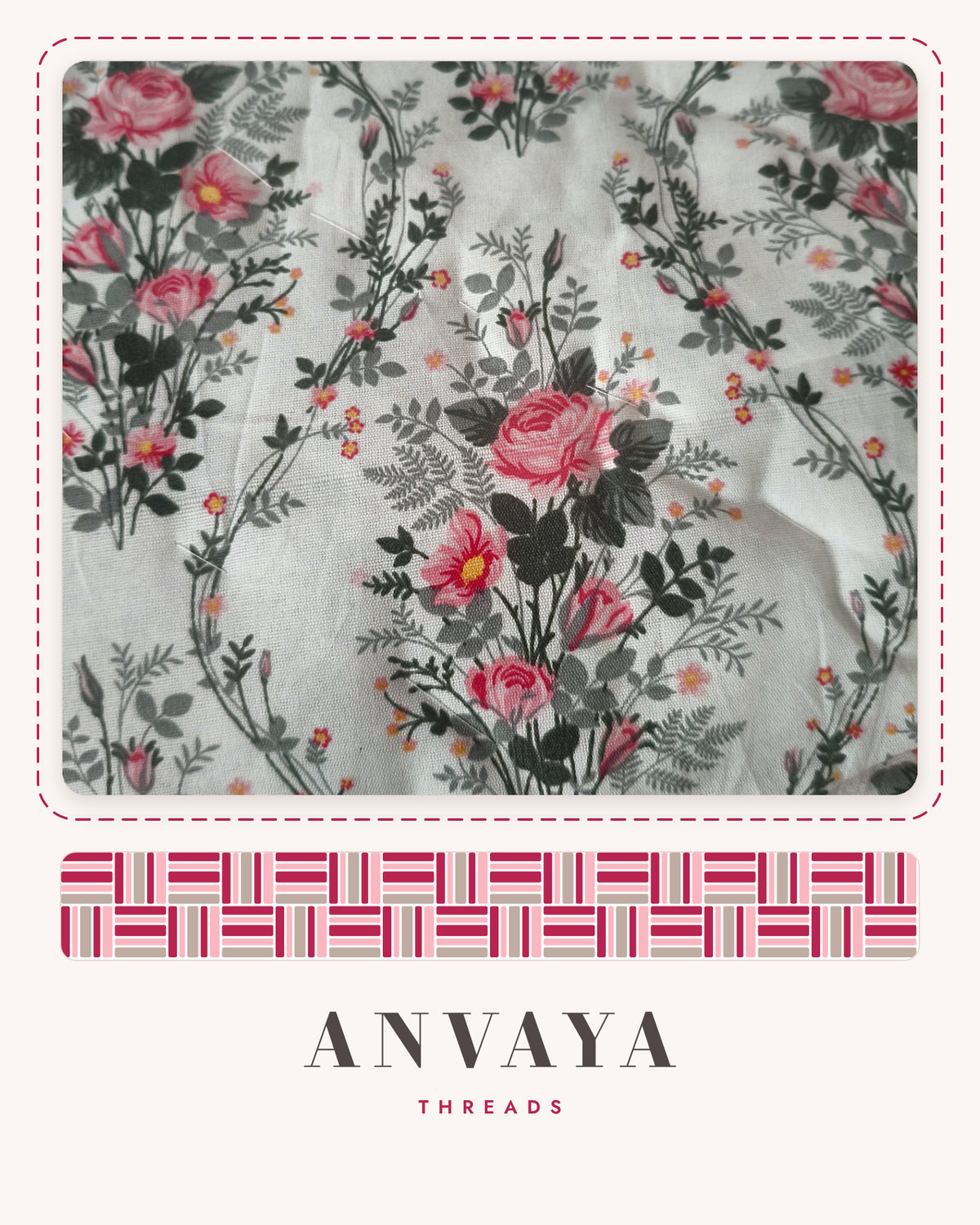 Close-up of the Rose Garden Floral comforter: pink roses and green vines on white